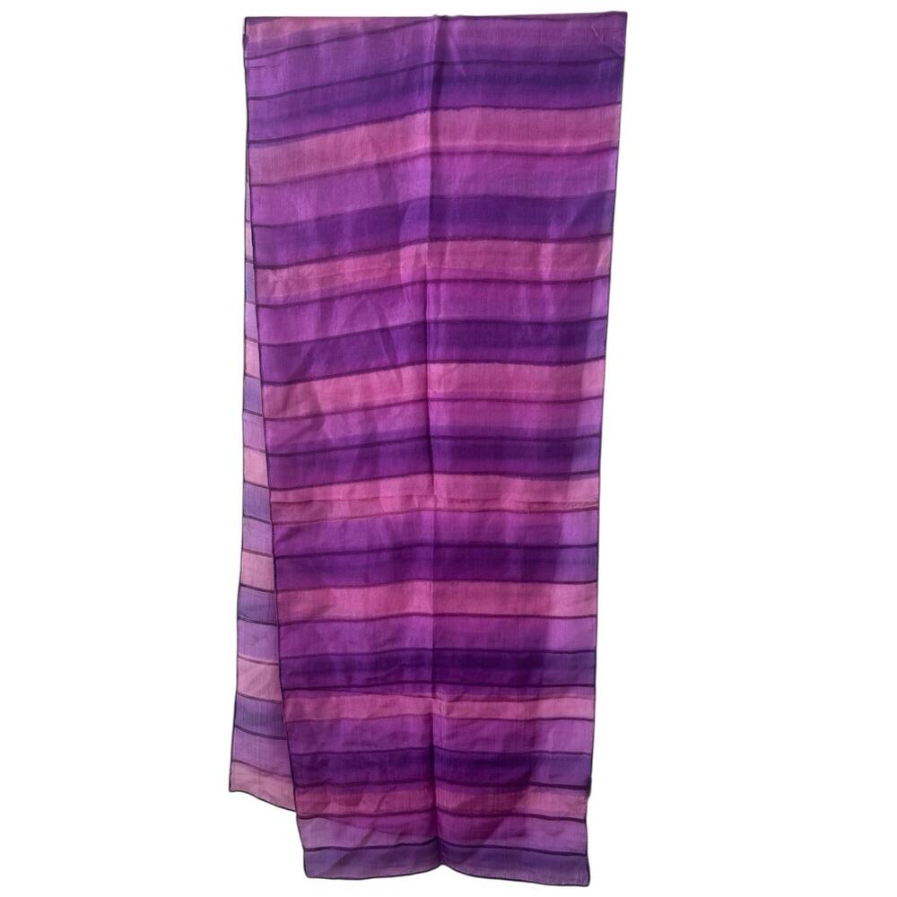 Joan Lee Purple Striped 100% Pure Silk Rectangle Scarf